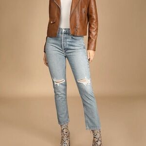 AGOLDE Riley Medium Wash Distressed High Rise Straight Jeans in Escalate size 26